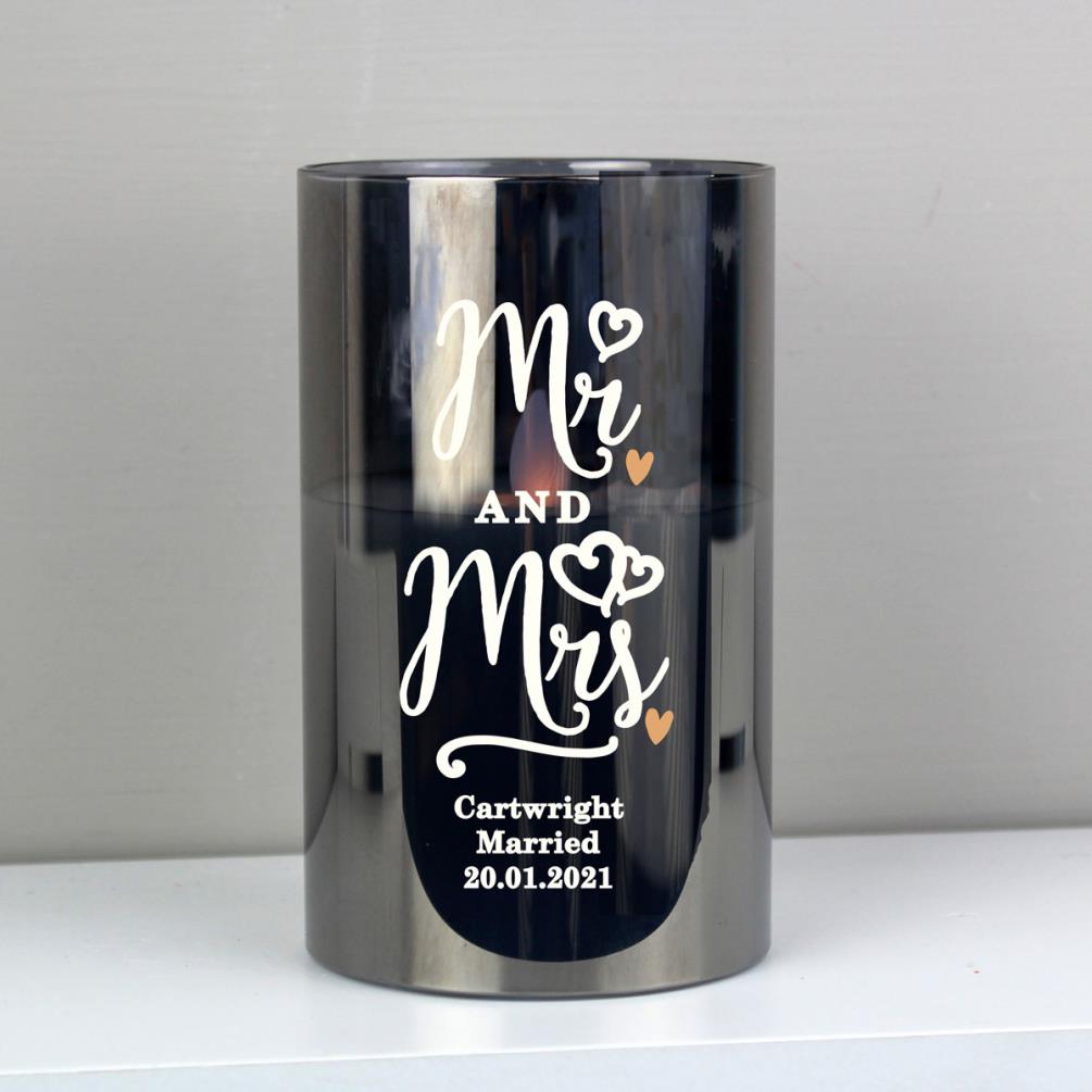 Personalised Mr & Mrs Smoked Glass LED Candle Extra Image 1